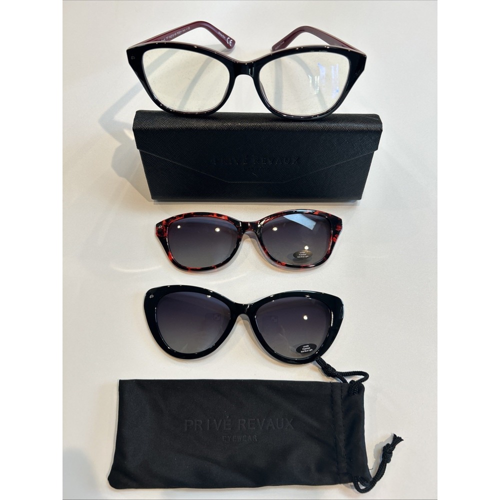 Prive Revaux The Chic‎ Shade w/ 2 Blue Light Readers Red & Black +1.50 w/ Case